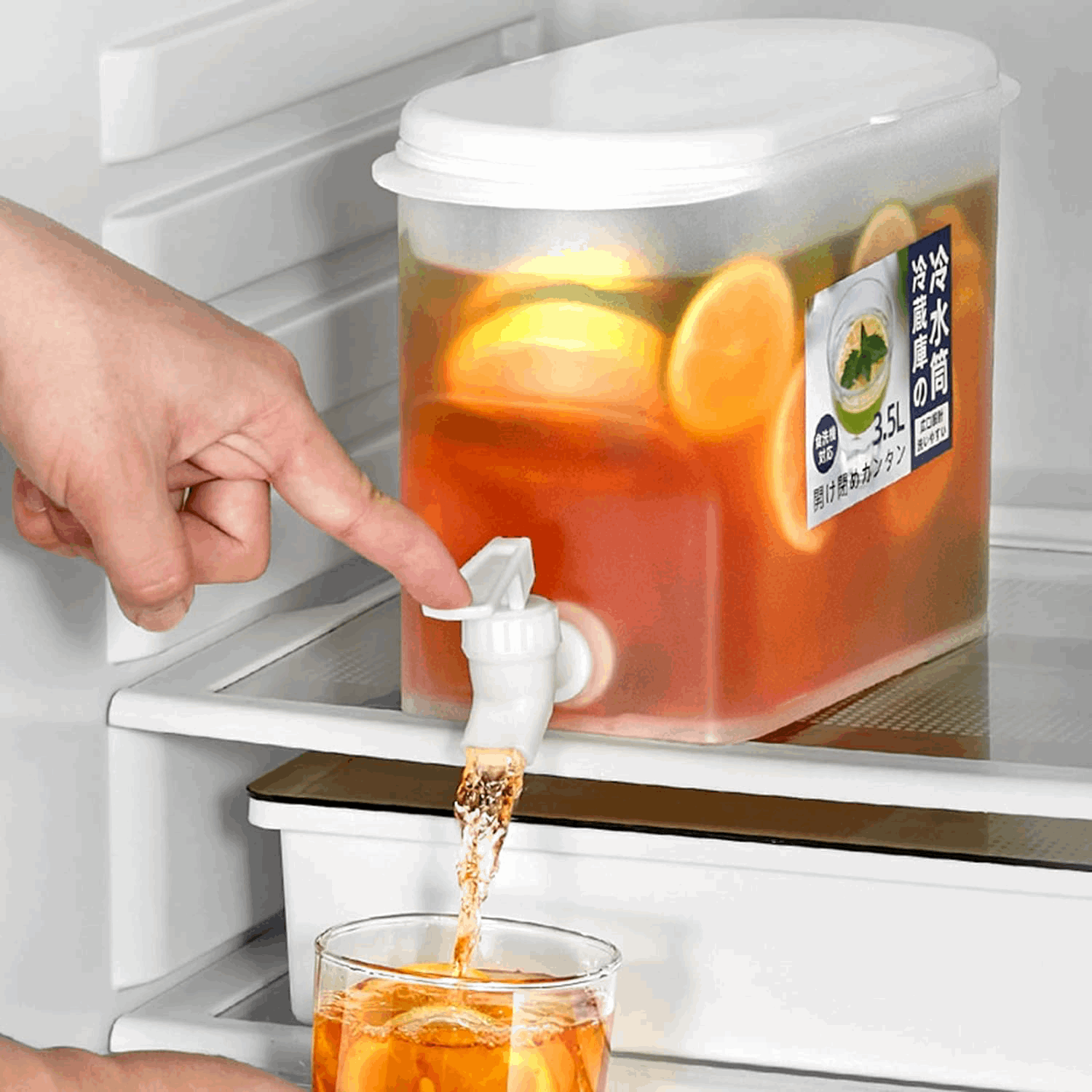 Cold Water Jug With Tap Beverage Drink Dispenser Fruit Teapot Tank Refrigerator Juice Kettle Cold Water Jug For Detox water & Lemonade (3.5 L)