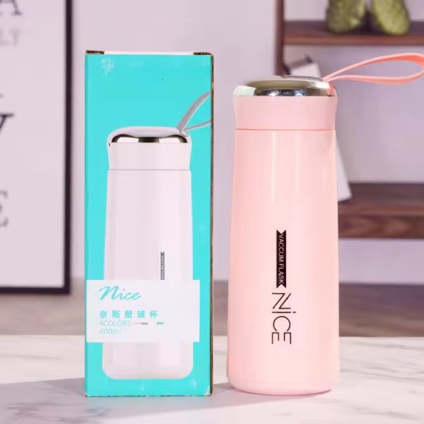 400ml Glass Mini Flask - Vacuum Insulated, Loop Handle, Random Colors