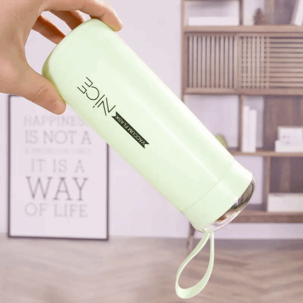 400ml Glass Mini Flask - Vacuum Insulated, Loop Handle, Random Colors