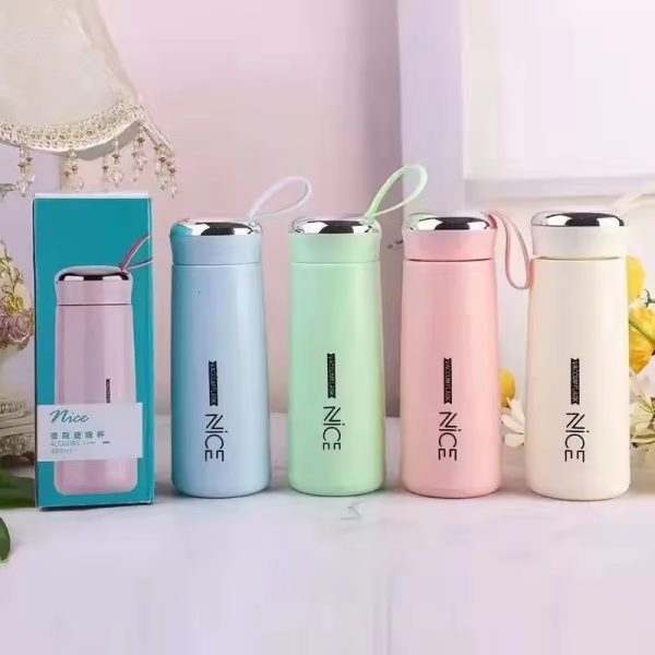 400ml Glass Mini Flask - Vacuum Insulated, Loop Handle, Random Colors