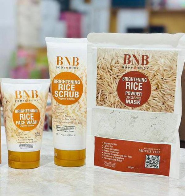 BNB Rice Extract Bright & Glow Kit ( Rice Face Wash + Rice Scrub + Rice
Mask)