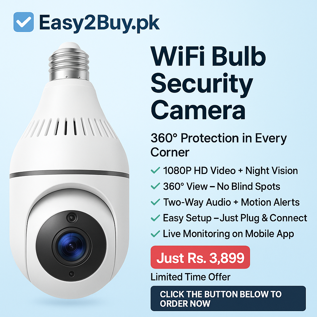 Full HD WiFi Bulb CCTV Camera - Waterproof + Free Bulb Holder - Easy2Buy.pk