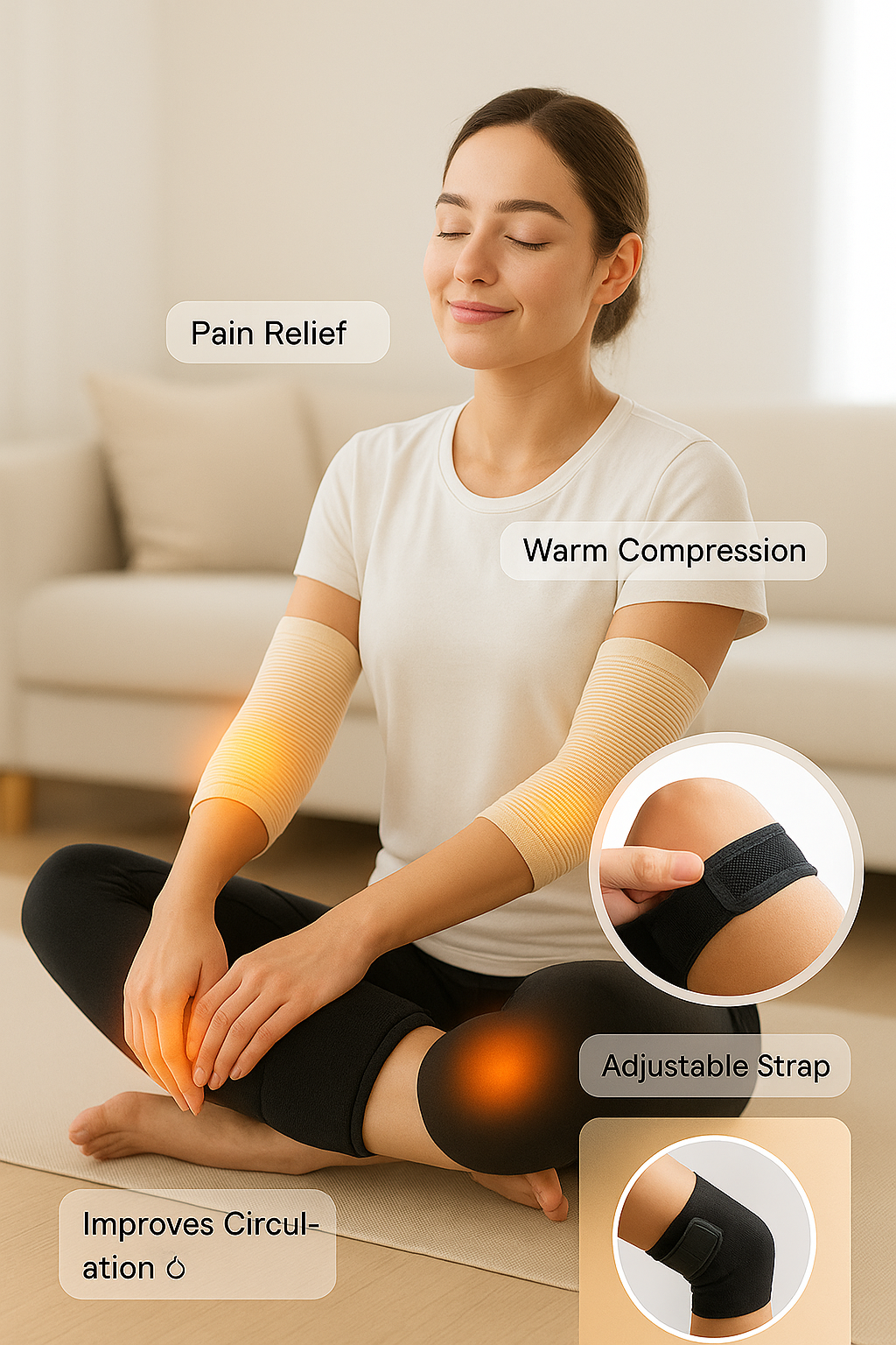 Warm Wool Knee Pads 2 Pieces With Strap